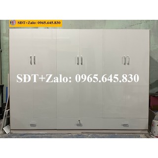 Tủ nhựa đài loan 6 cánh khung óc chó cánh trắng 929