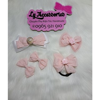 Set kẹp tóc nơ hồng mẹ và bé