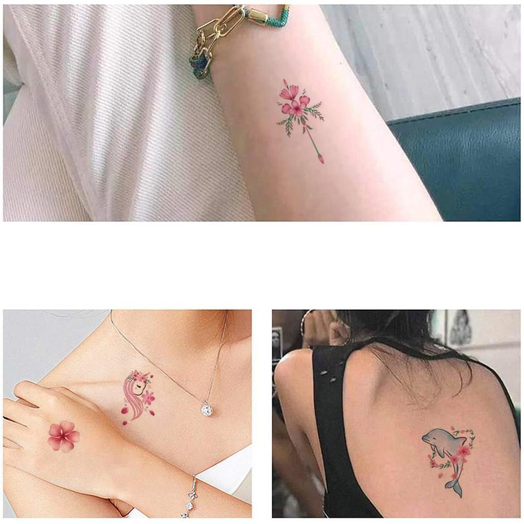 Bộ 30 Miếng Dán Cơ Thể Tạm Thời Chống Thấm Nước Hình Hoa Màu Hồng
