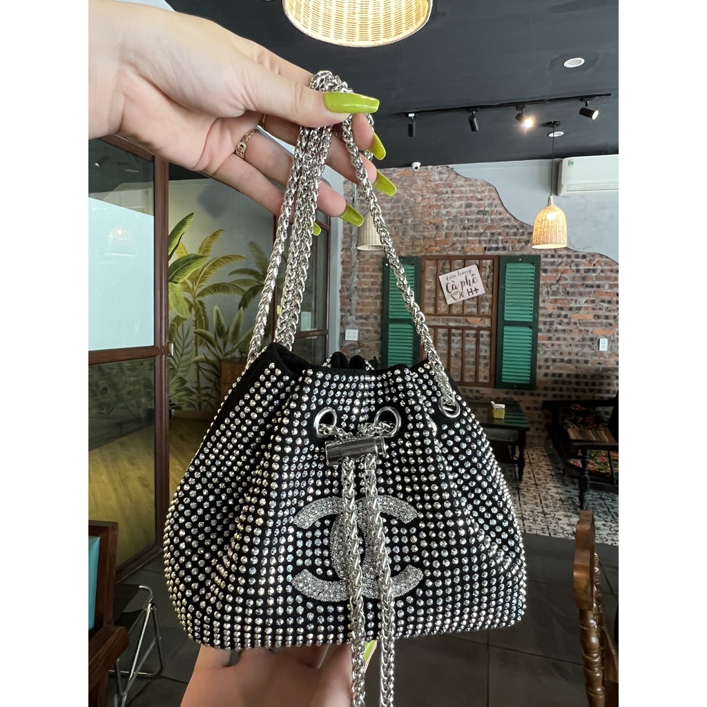 Túi dây rút đính đá Chan..nel xinh xắn phong cách 2022, Túi đeo chéo nữ.