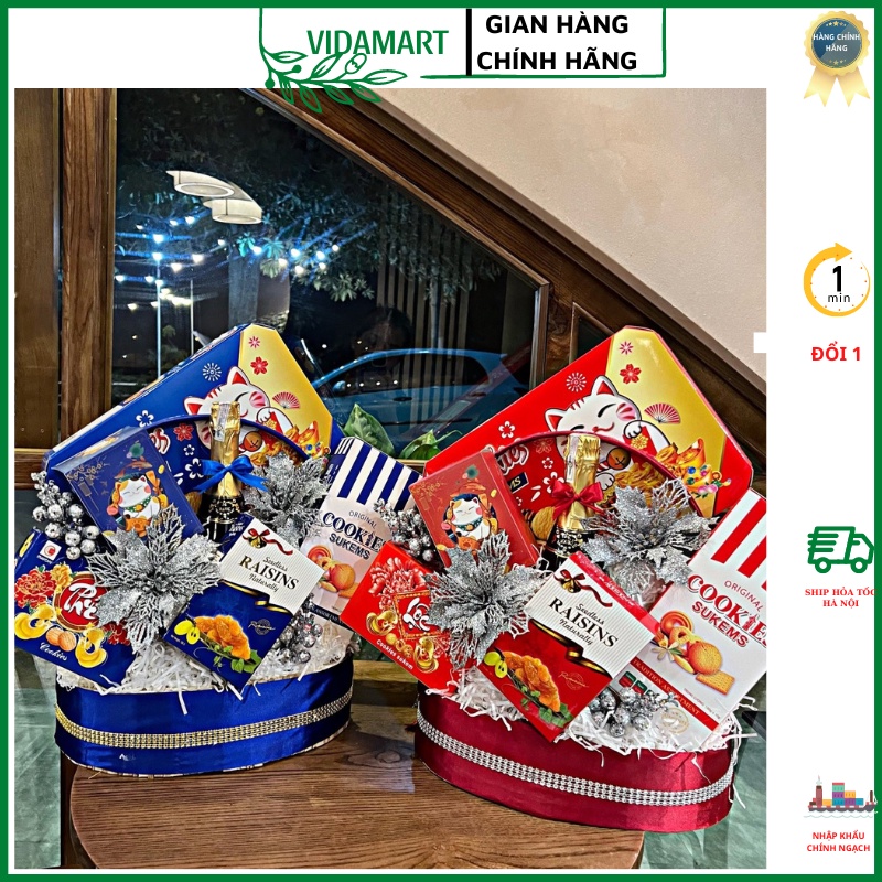 Set Quà Tết , Giỏ Quà Tết Bánh Kẹo Cao Cấp Set 6 Món 𝐐𝐮𝐚̀ 𝐓𝐞̂́𝐭 𝟐𝟎𝟐𝟑 Thiết Kế Sang Trọng, Lịch Thiệp (vidamart)