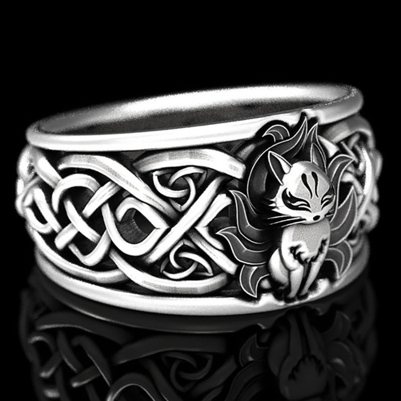 Nhẫn Nam Khắc Hình Cáo Phong Cách Viking Âu Mỹ