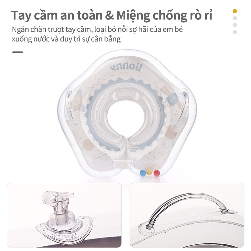 Phao Bơi Đeo Cổ Trong Suốt Hình Tròn In Hoạt Hình Dành Cho Bé Sơ Sinh 0-8 Tháng Tuổi