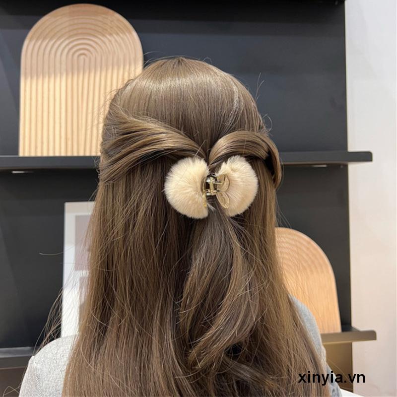 Kẹp Tóc Càng Cua Đính Quả Cherry Giả Bằng Lông Thỏ Dễ Thương