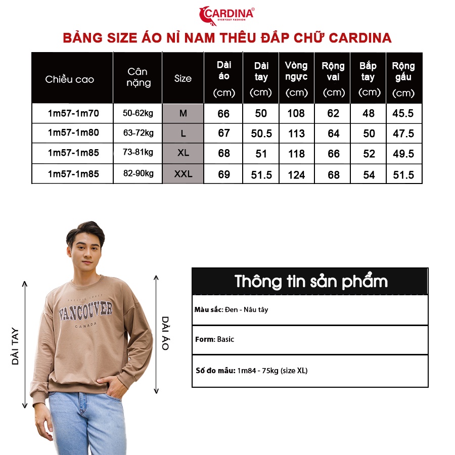 Áo Nỉ Nam 𝐂𝐀𝐑𝐃𝐈𝐍𝐀 Chất Cotton Da Cá Cao Cấp In Chữ Dáng Thể Thao Trẻ Trung 2AM21 (Không Kèm Quần)