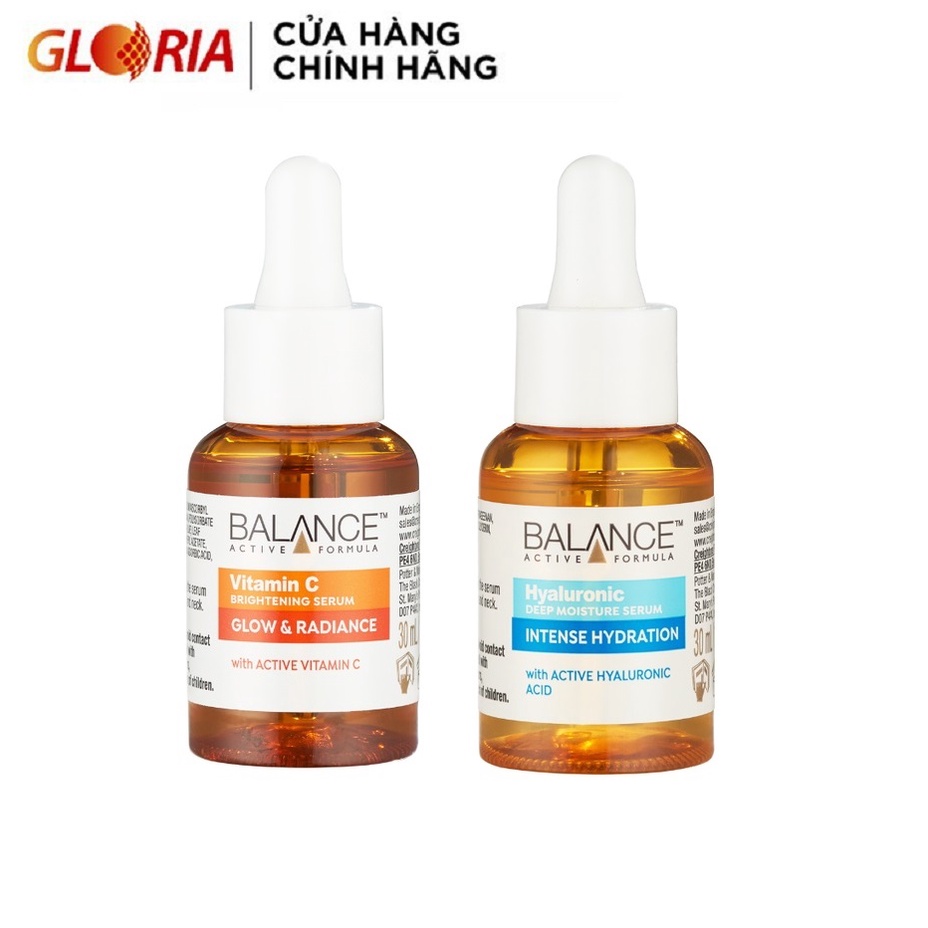 Combo trắng da căng mượt serum Vitamin C + serum Hyaluronic Balance Active Formula 30ml/ chai