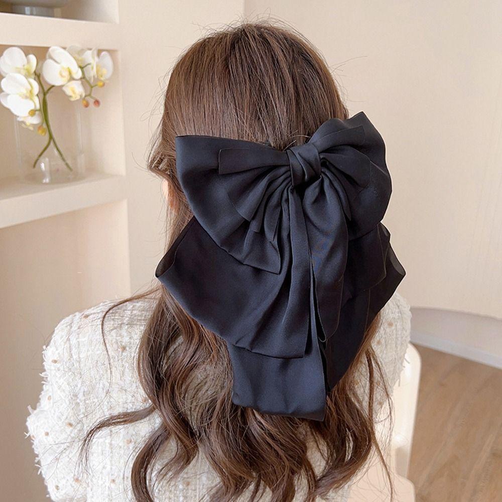 Kẹp Tóc Nơ Ruy Băng Màu Đỏ Ngọt Ngào Đơn Giản Cho Nữ