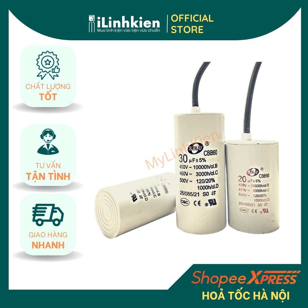 Tụ khởi động 10uF-80uF 450V chính hãng CBB60 SENJU