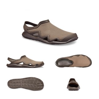 Giày dép crocs chuẩn xịn, chống hôi chân, đế nhựa, bề mặt vải lưới, swiftwater wave mush slip on màu nâu