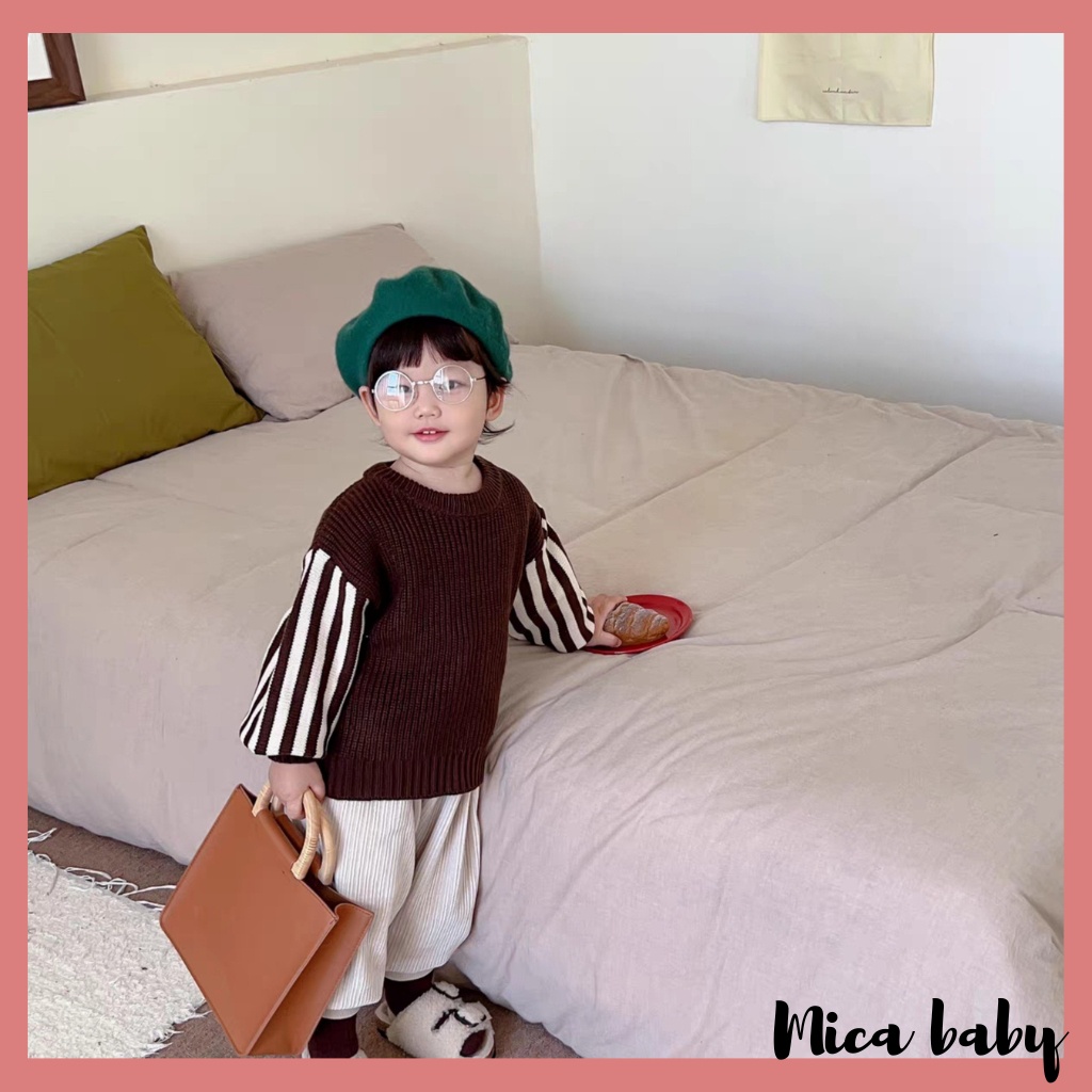 Áo len cho bé kiểu dáng cổ tròn tay sọc dọc phong cách Hàn Quốc cá tính cho bé QA67 Mica baby