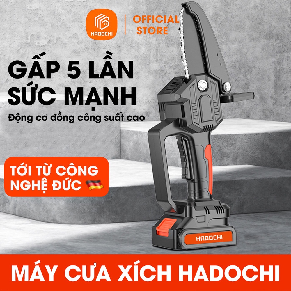 Máy cưa xích dùng pin cầm tay Hadochi 21V- lõi đồng- pin lithium - Lưỡi cưa dài 15cm - Bảo hành 12 tháng