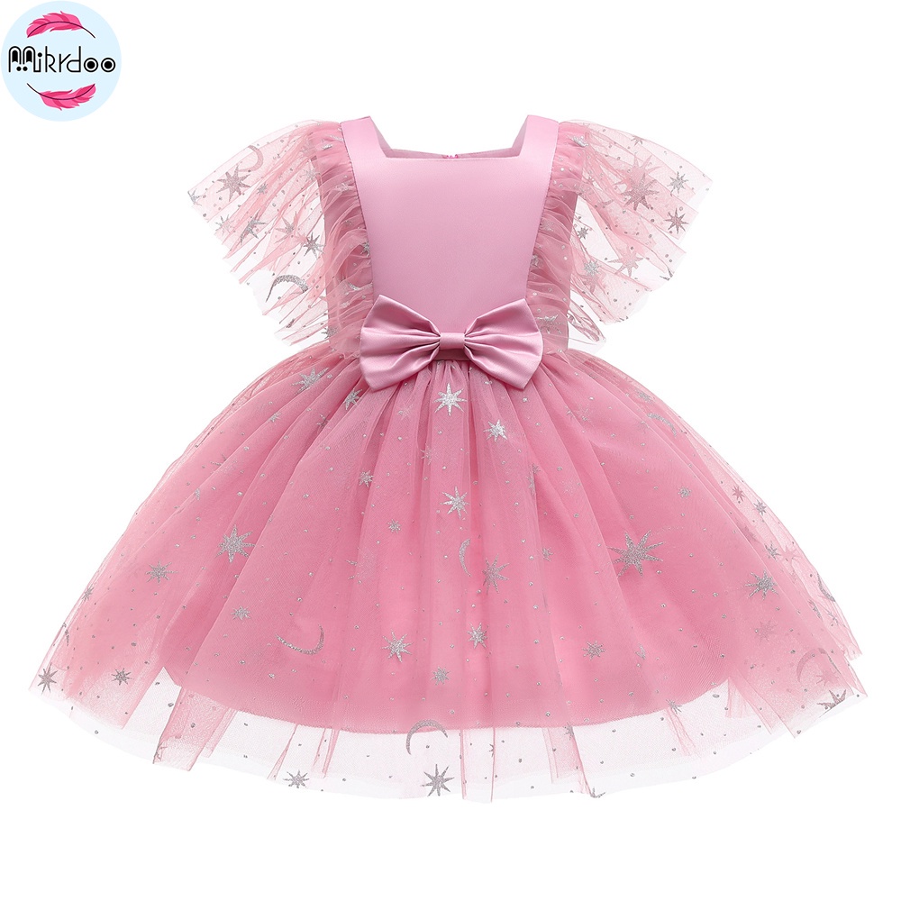 Đầm Công Chúa Tay Xòe In Họa Tiết Ngôi Sao Bằng Vải Tulle Cho Bé Gái 3-10 Tuổi