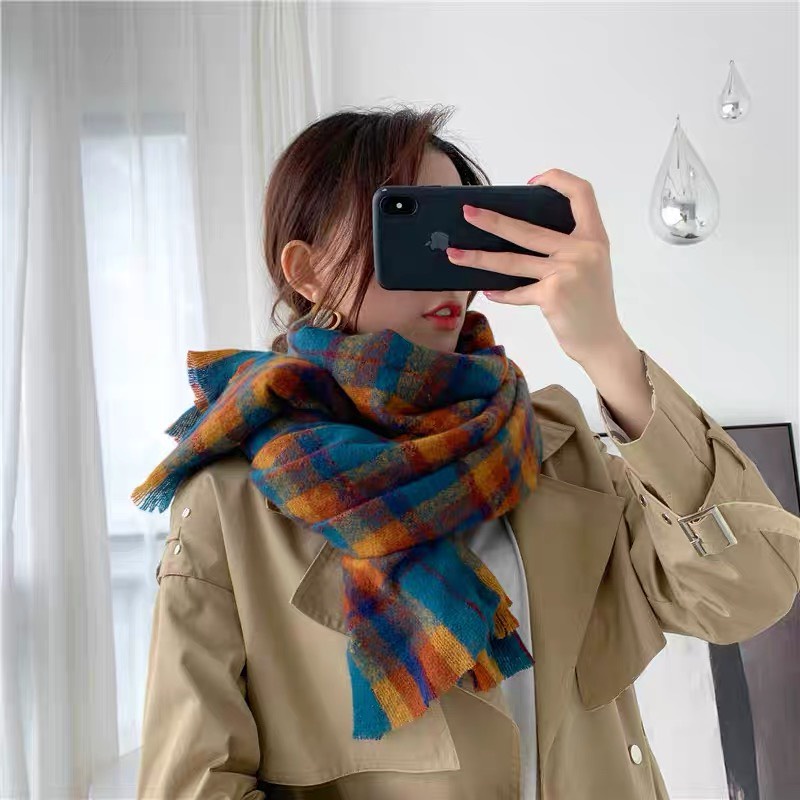 KHĂN QUÀNG CỔ NAM NỮ, KHĂN CHOÀNG CỔ NAM, KHĂN ĐÔI HỌA TIẾT CARO RETRo, KHĂN LEN MỀM MỊN NHẸ ẤM MAXSHOPDOC