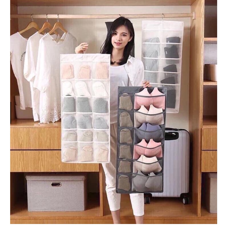 Túi vải treo đựng đồ lót 2 mặt 30 ngăn thông minh, túi lưới đựng đồ cá nhân treo tủ quần áo
