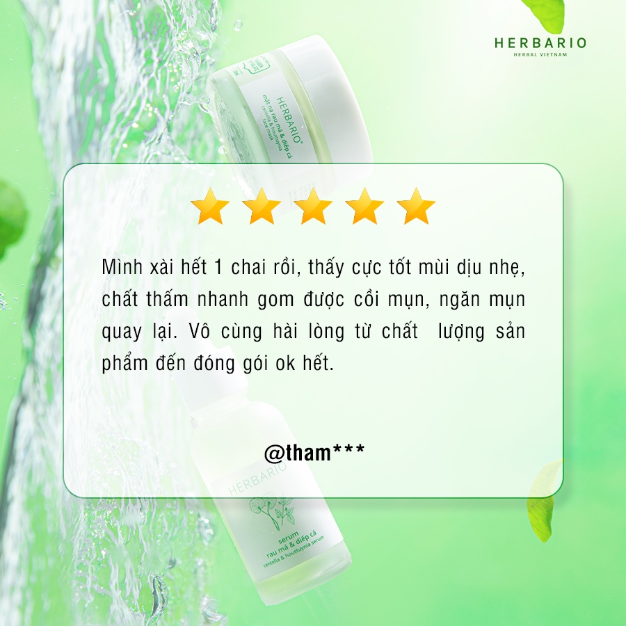 [HÀNG TẶNG KHÔNG BÁN] Serum Rau má và Diếp cá Herbario 30ml sạch mụn, thuần chay