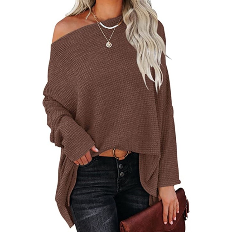 Áo Sweater Tay Dài Lệch Vai Màu Sắc Đơn Giản Quyến Rũ Cho Nữ