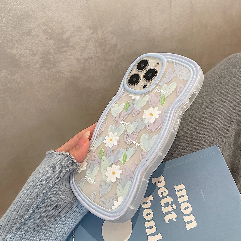 Clear Flower Casing Redmi Note 12 4G 5G 11S 10S 11 10 Pro 9 8 12C A1 10C 10A 9C 9S 9A 6A 5A POCO X4 X5 M3 X3 Pro NFC Cute Waves Edge Love Floral Round Full Lens Protection Soft Phone Back Case Cover BW 35