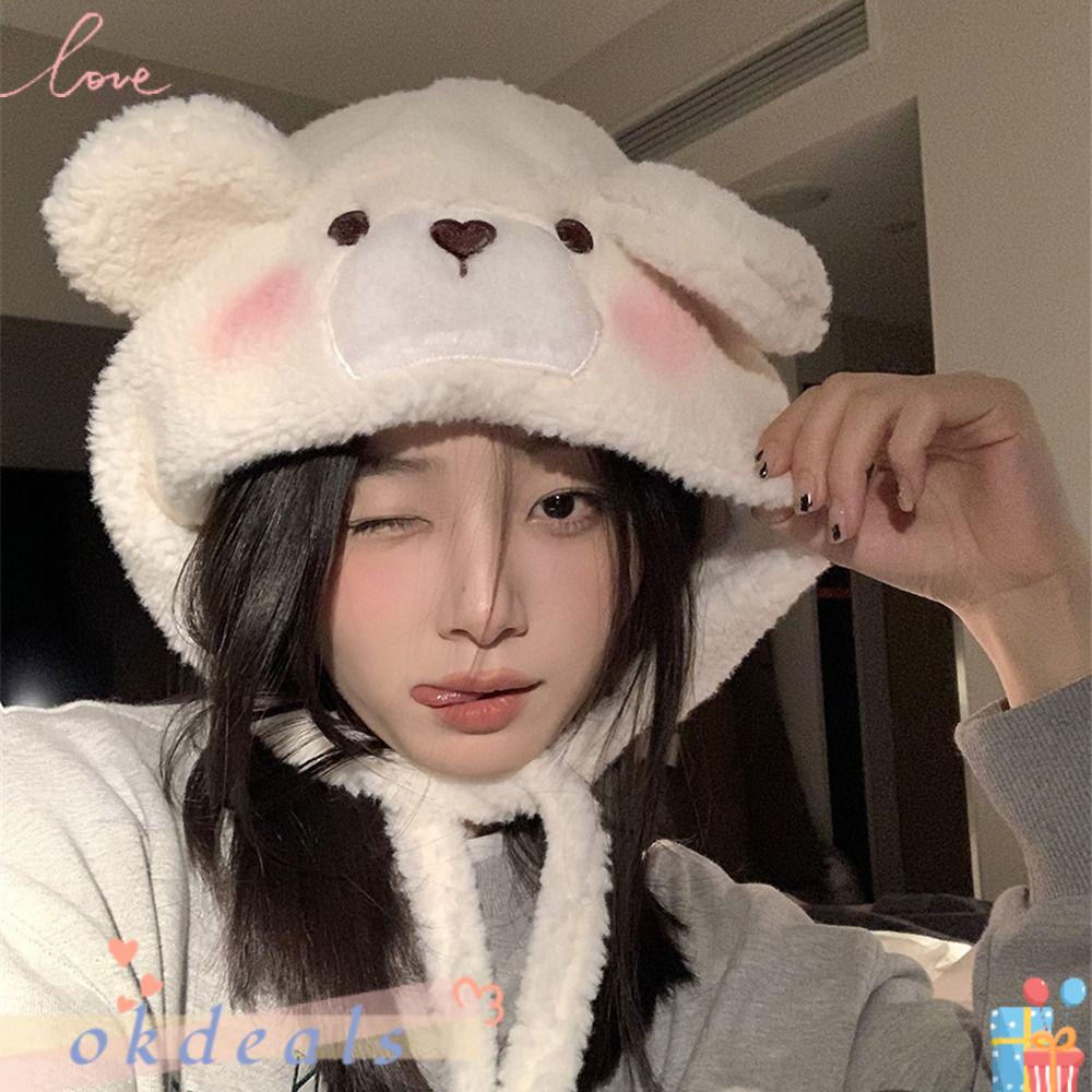 Mũ Trùm Đầu Mùa Đông Có Miếng Chắn Gió Hình Tai Gấu Dễ Thương Cho Nữ