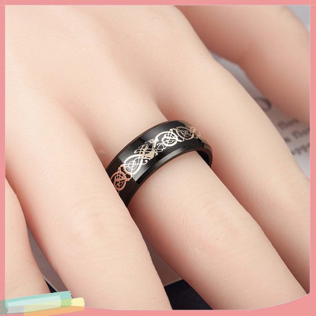 Nhẫn Nam Màu Trơn Trang Trí Hình Rồng Phát Sáng Độc Đáo