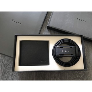 Set ví có ngăn ảnh khóa kéo, dây nịt Pedro full box và túi giấy