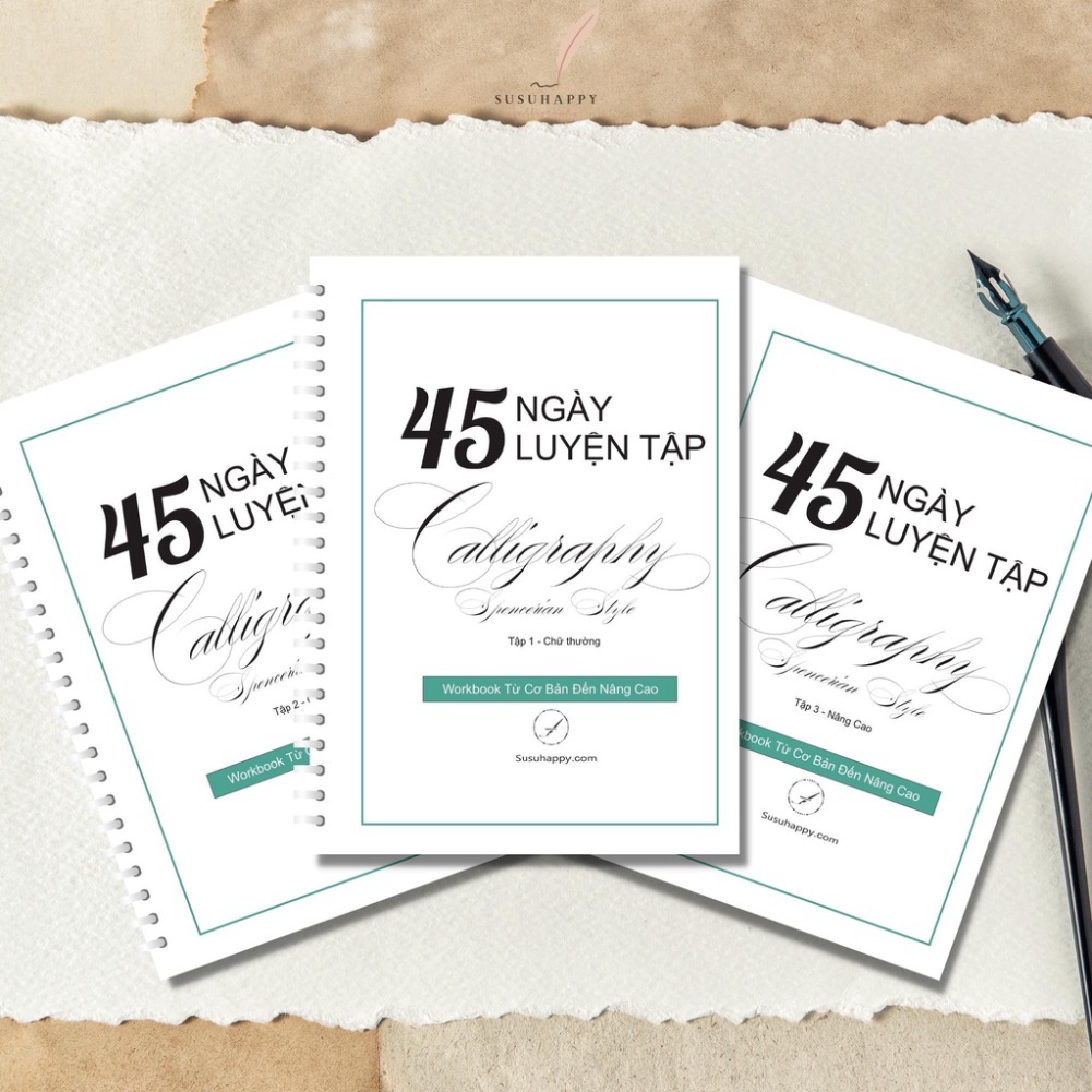 3 Tập Workbook Calligraphy 45 Ngày Tự Học Calligraphy Phong Cách Spencerian Từ Cơ Bản Đến Nâng Cao,Có Lộ Trình Hàng Ngày