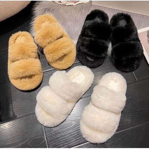 dép lông full lông quai ngang đế cao 2 phân - sz36 - 37 - 38