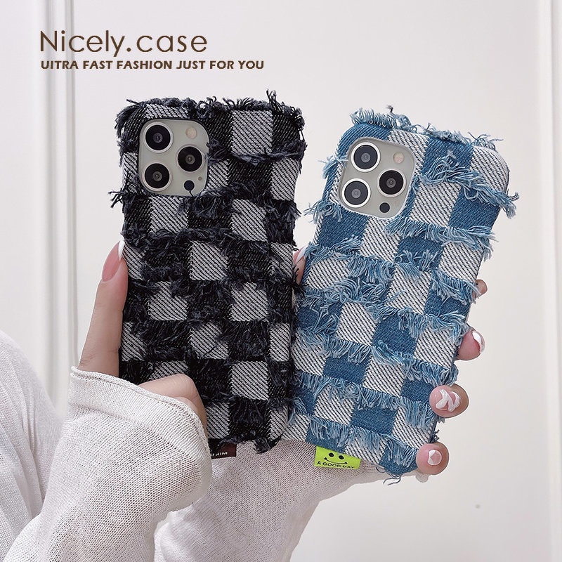 Ốp Điện Thoại PC Cứng Phối Vải Denim Chống Sốc Cho iPhone 14 Plus 13 12 11 Pro Max X Xr Xsmax 6 7 8plus