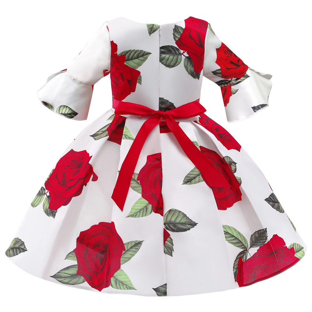 Đầm Công Chúa Tay Dài In Họa Tiết Hoa Hồng Trang Trọng Cho Bé Gái 3-10 Tuổi