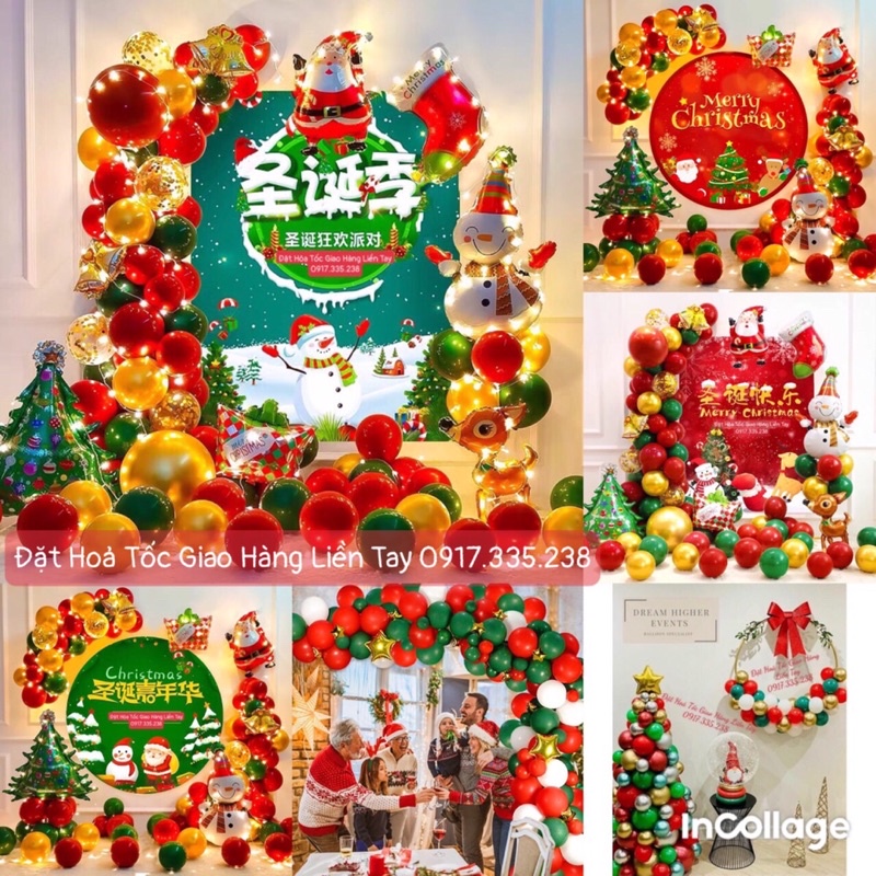 Giáng Sinh Bóng chữ MERRY CHRISTMAS Kèm Bóng Tặng Bơm Keo