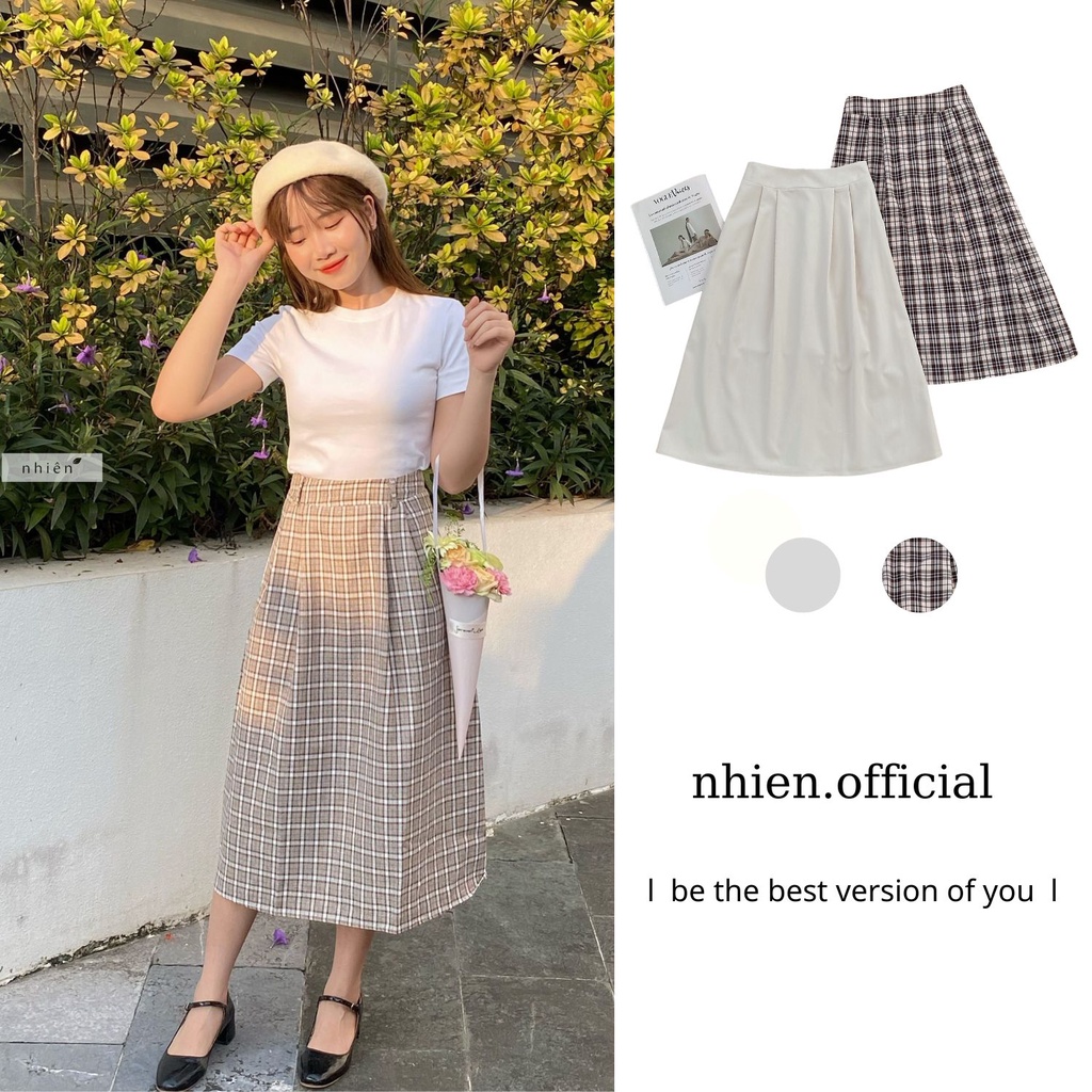 Chân váy công sở- chân váy midi xếp ly nhiennhienvintage BV48