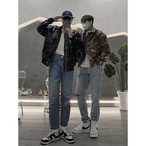 ÁO KHOÁC BOMBER FULL DA 2 MÀU ĐEN NÂU UNISEX NAM VÀ NỮ