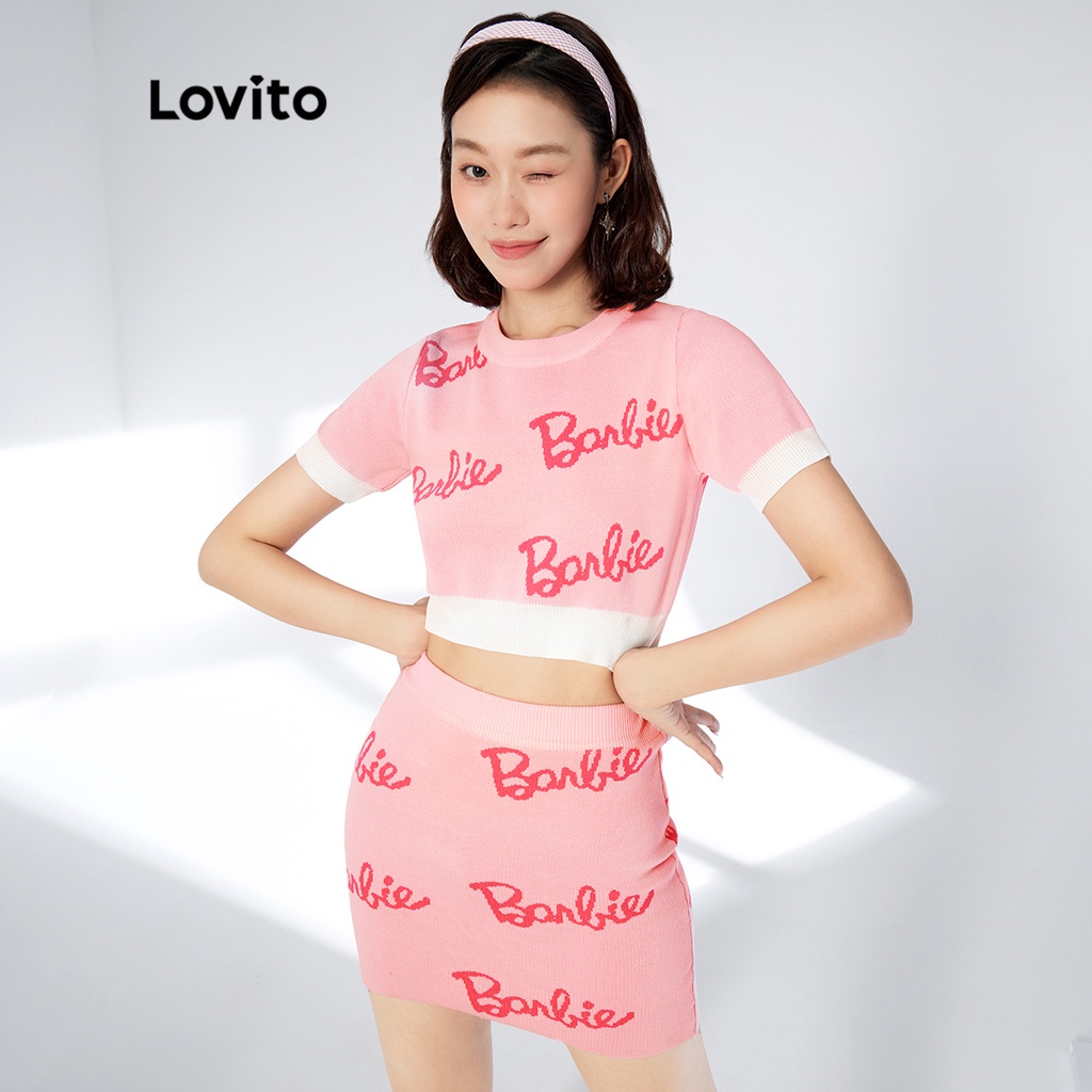 Màu sắc tương phản dễ thương Bộ Váy Lovito nữ Crop Women L33AD128 (Hồng)