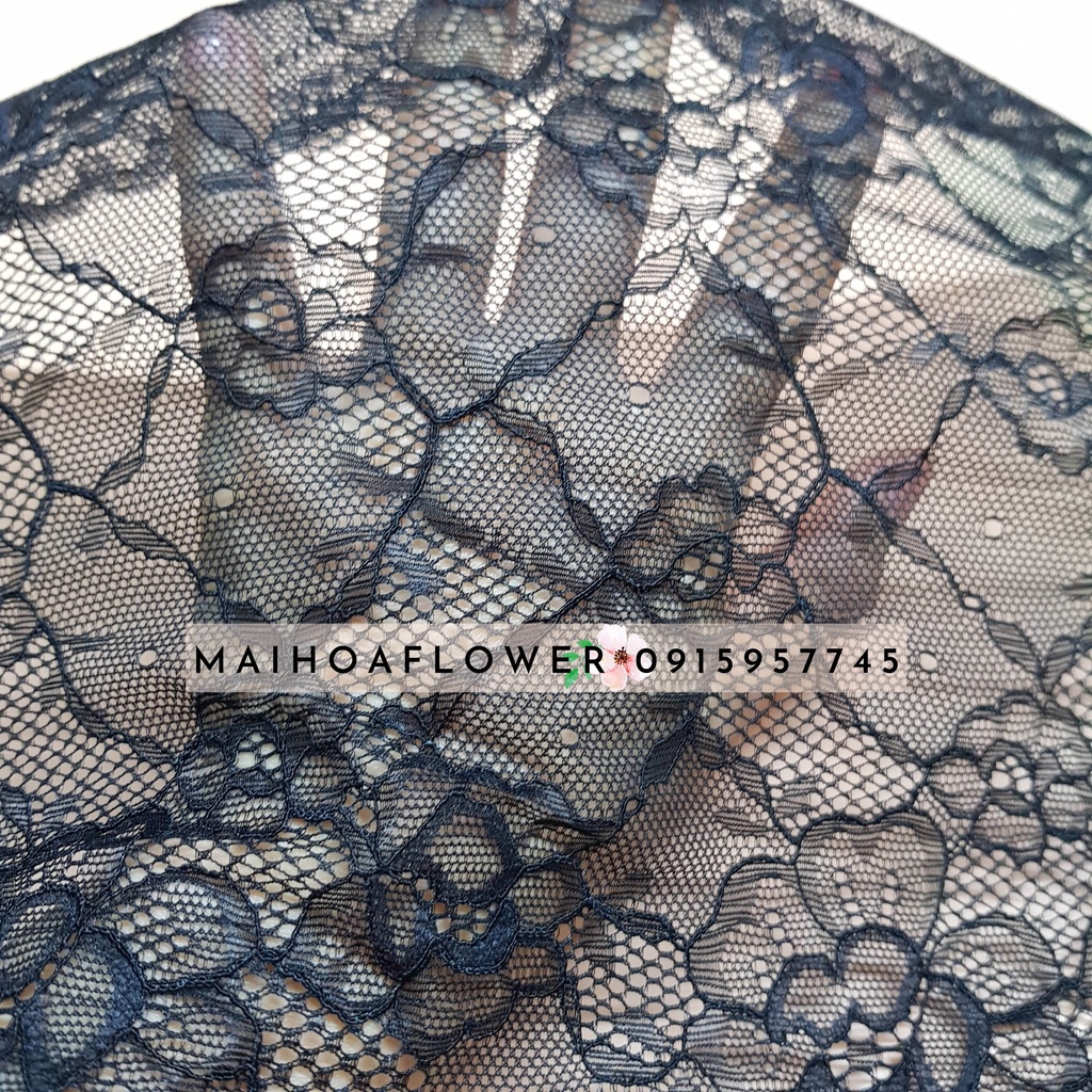 Dây viền vải ren lưới đen size 25cm LĐ12C thêu hoa dùng may váy áo, Maihoaflower