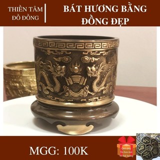 Bát Hương Bát nhang Bằng Đồng đẹp họa tiết Rồng Phượng Nổi nhiều kích cỡ