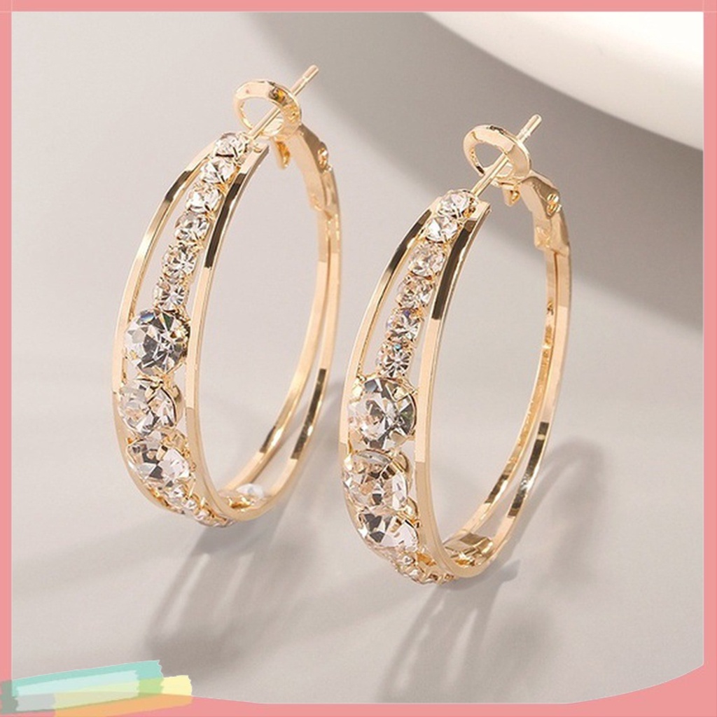 Đôi khuyên tai vòng tròn đính kim cương giả thời trang cho nữ