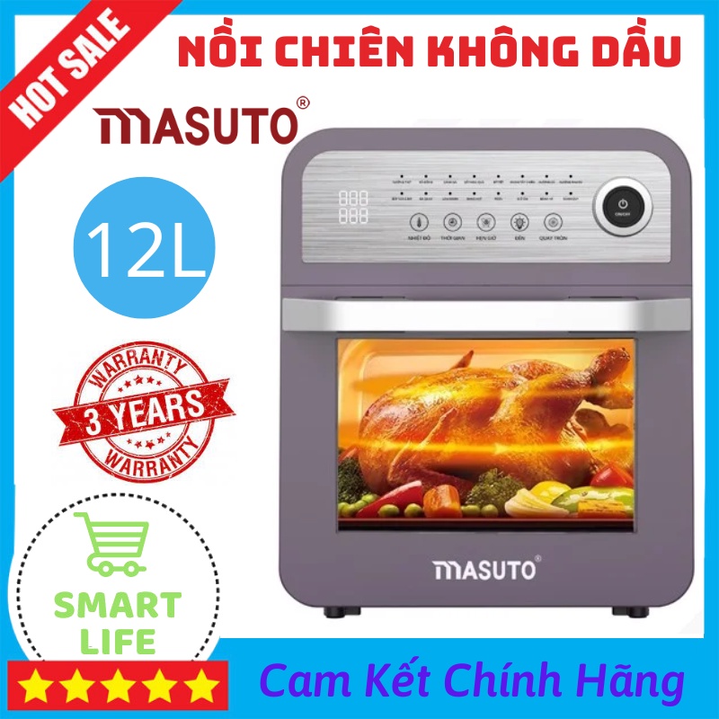 Nồi Chiên Không Dầu Masuto MS Pro12 Phiên Bản Mới 2023 Dung Tích 12 Lít Với 16 Chế Độ Tự Động - Tặng Kèm Lót Tay