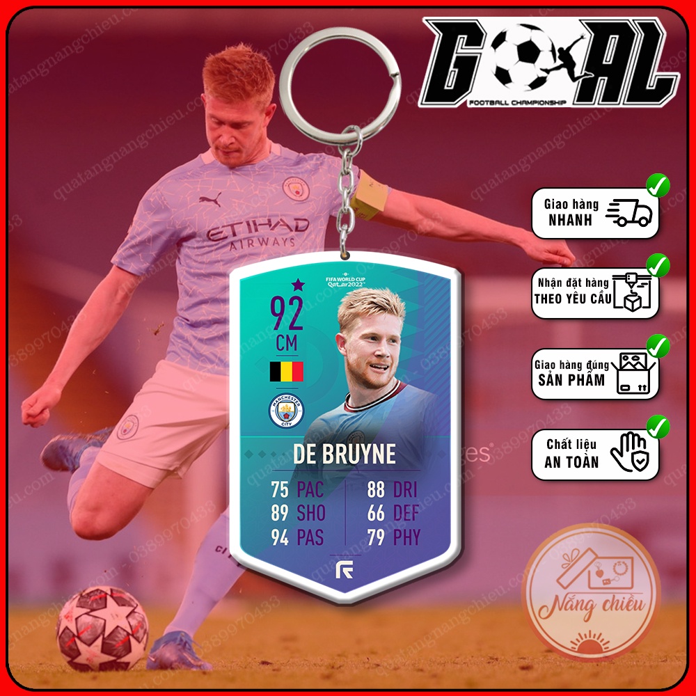 Móc khóa cầu thủ De Bruyne cao cấp hiện đại, phụ kiện treo balo túi xách thẻ bóng đá yêu thích CLB Man City[3649-3667]