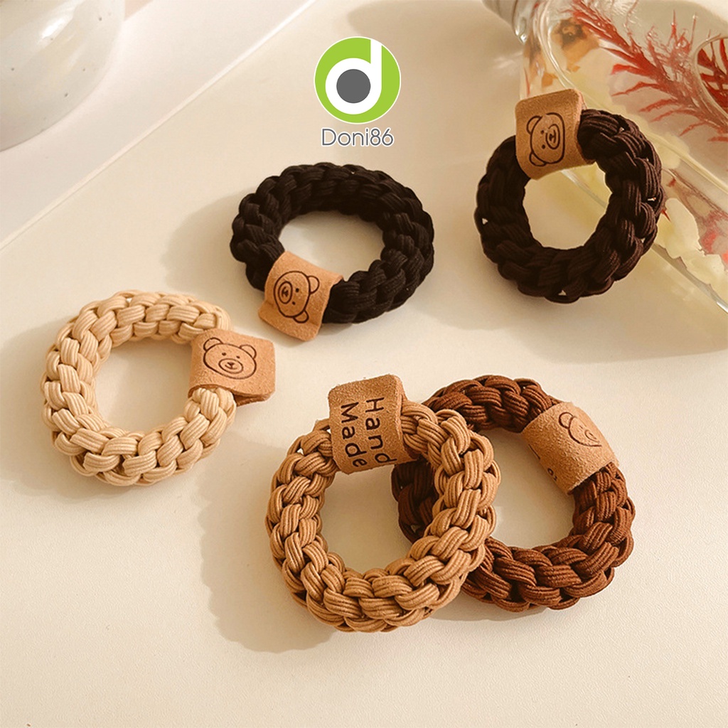 Thun cột tóc tết bằng sợi thun mác gấu bằng da siêu dễ thương - Doni - DOPK296