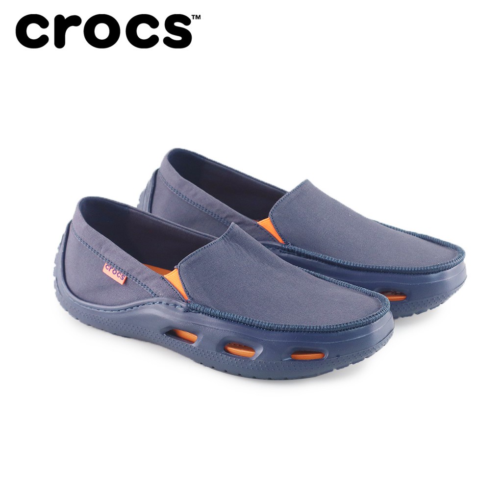 Giày dép crocs chuẩn xịn, chống hôi chân, đế nhựa, bề mặt vải thô, tideline canvas loadfer slip on màu navy