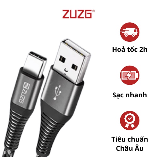 Cáp sạc nhanh type c ss ip ZUZG vỏ kim loại bện nylon JG01/2/3