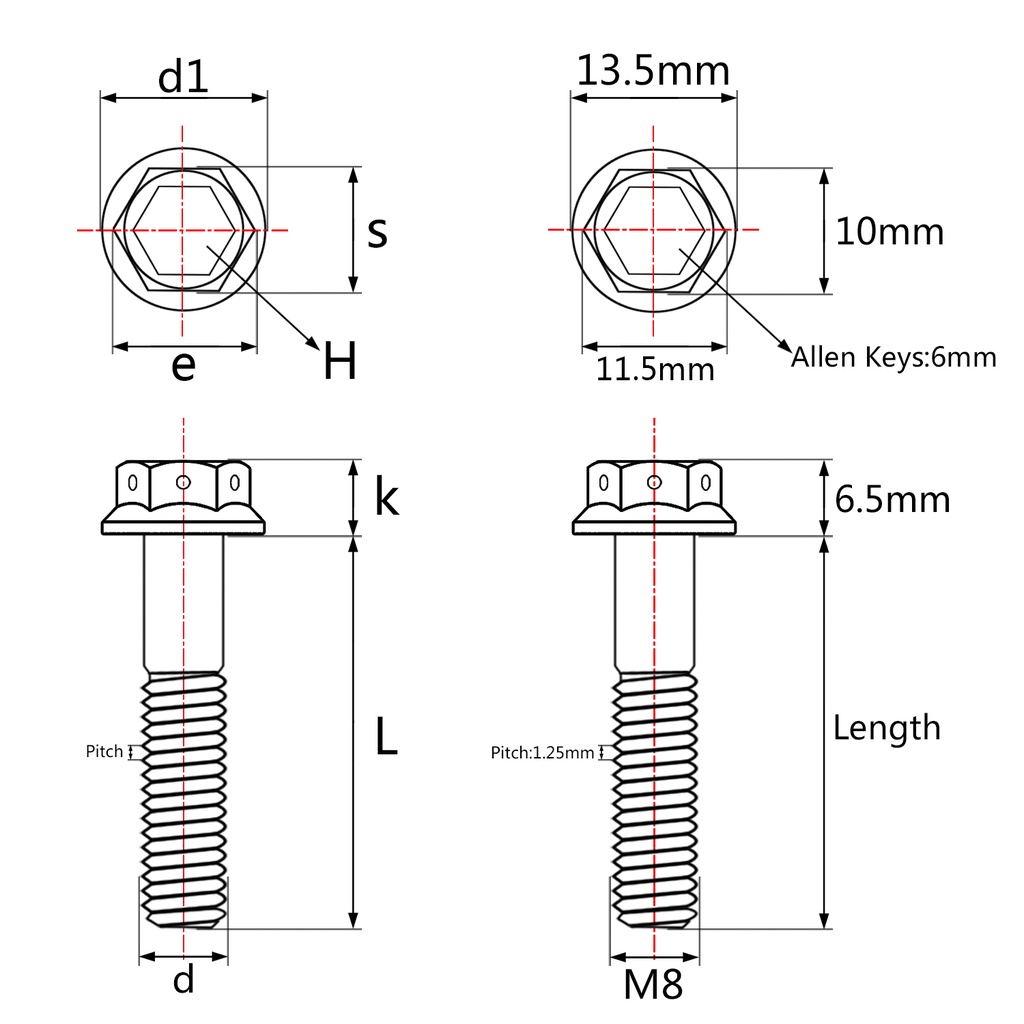 Bu lông titan WANYIFA M8x15 20 25 30 35 40 45 50 55mm đầu lục giác mặt bích chỉnh sửa ô tô xe máy