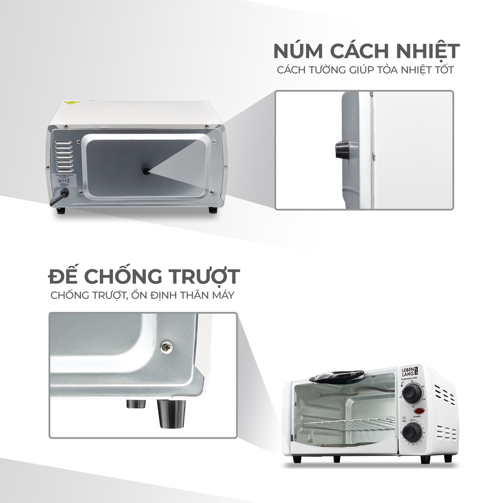 Lò Nướng Mini Đa Năng LEBENLANG, Công Suất 800W, Dung Tích 12L, Bảo Hành 24 Tháng, 3 Màu Đen, Nâu, Trắng.