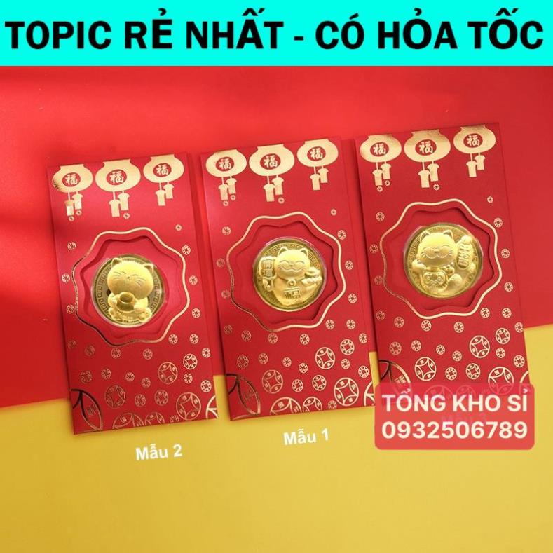 [HÓT] SET 10 CÁI - Bao Lì Xì Mạ Vàng Hình Con Mèo Tết 2023 làm quà tặng phong thủy Tết