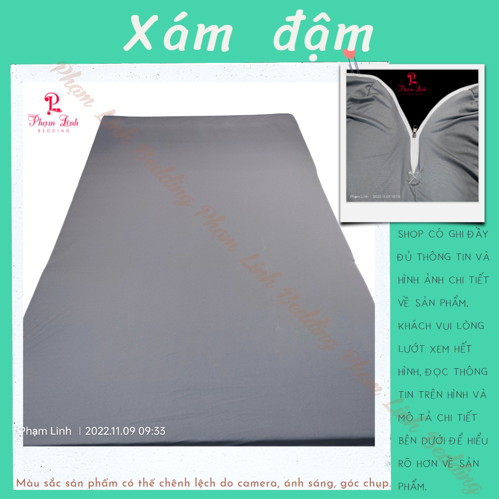 [Xám đậm] Áo bọc nệm 2 mặt dây kéo vải thun sợi siu (silk) màu trơn Hàn Quốc tấm bảo vệ nệm topper co dãn