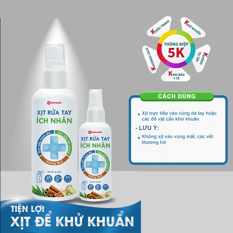 Xịt rửa tay Ích Nhân diệt khuẩn mạnh, dưỡng ẩm da tay vượt trội chai 100ml