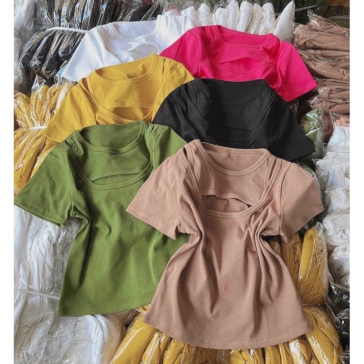 áo thun body croptop tay ngắn khoét vai