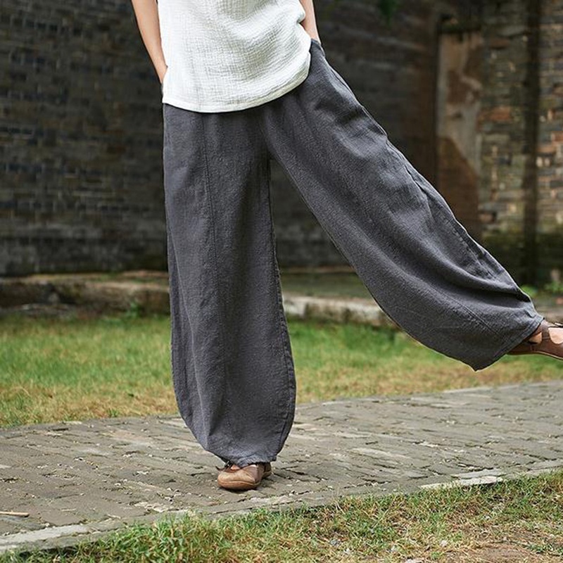 Quần Dài Vải Lanh cotton Lưng Thun plus size Cho Nữ