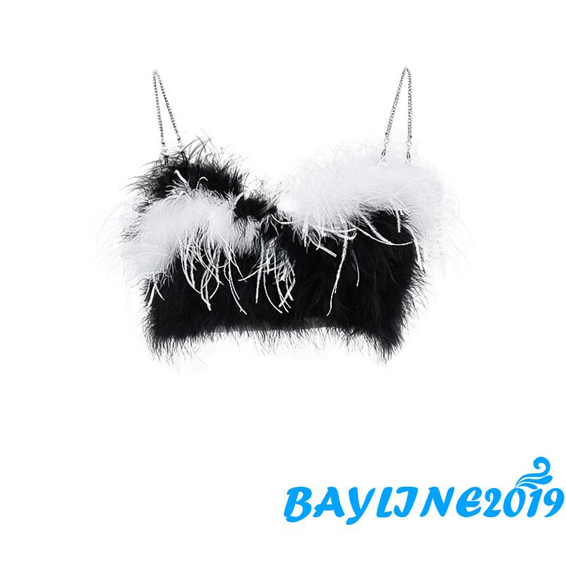 Áo Hai Dây Lông Xù Màu Sắc Tương Phản Có Khóa Kéo Thời Trang Mùa Thu Dành Cho Nữ