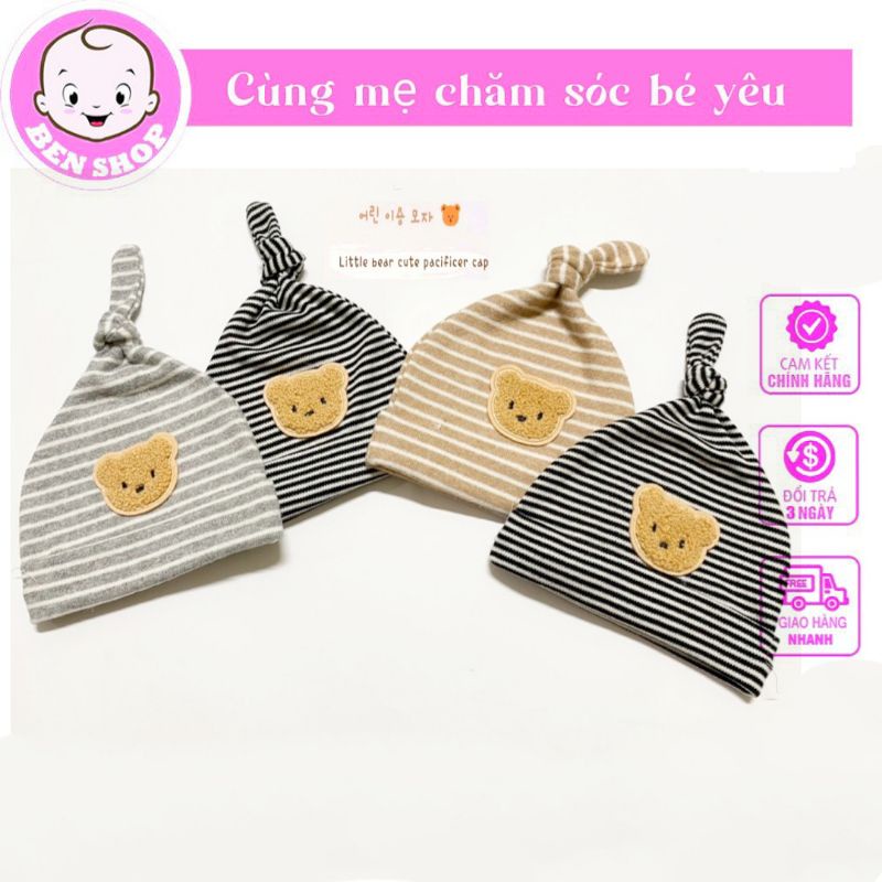 Nón/Mũ cotton dệt kim thêu gấu cho bé - Mũ củ tỏi cho bé