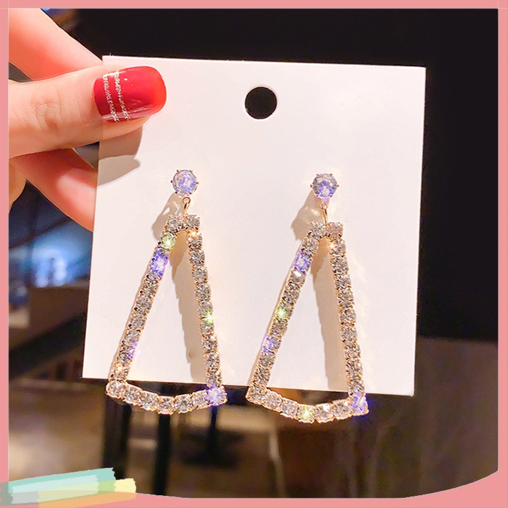 Đôi khuyên tai hình tam giác đính kim cương giả thời trang cho nữ